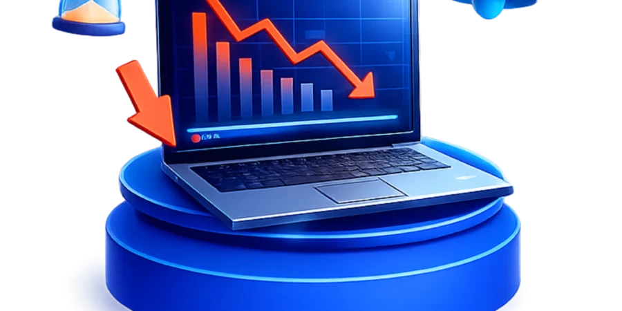 Treinamento corporativo com baixa reten&ccedil;&atilde;o de conte&uacute;do representado por gr&aacute;fico em queda e colaboradores sem absor&ccedil;&atilde;o pr&aacute;tica