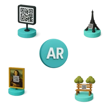 &Iacute;cones ilustrando uso de QR Codes para ativar experi&ecirc;ncias em realidade aumentada (AR)